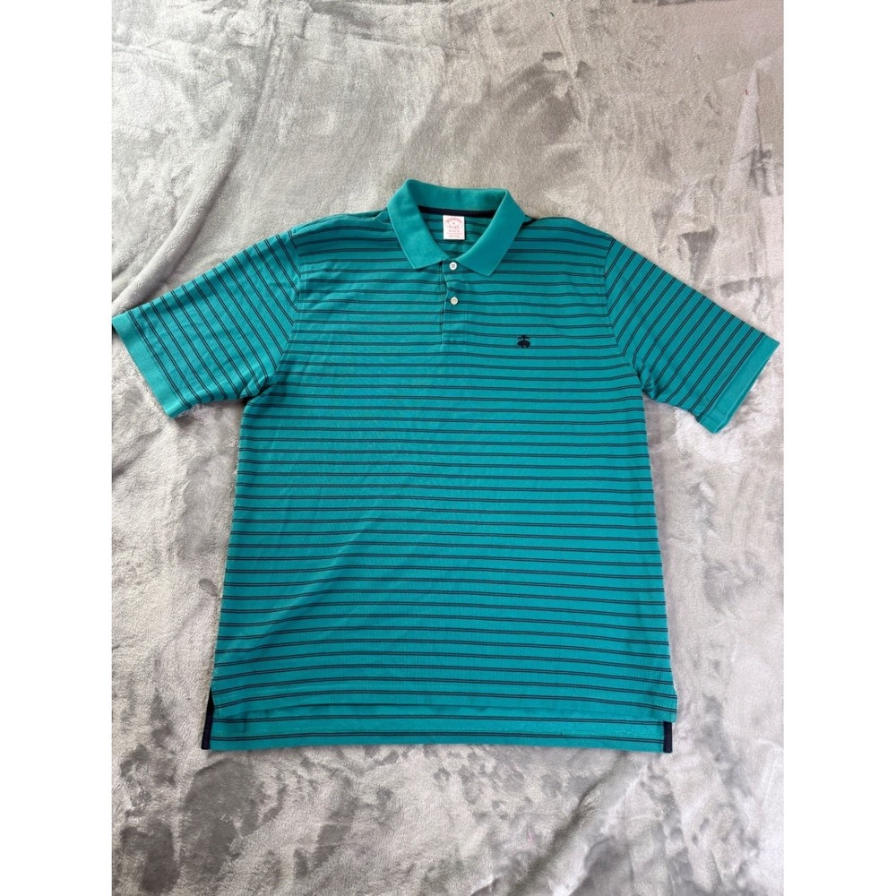 Brooks Brothers Golf Performance Polo Original Fit Mens XL Teal Striped Pattern